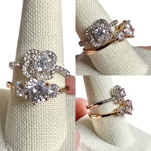 Two Fashion Rings - Silver-tone & Crystal Stones Gold-tone & Crystal Stones